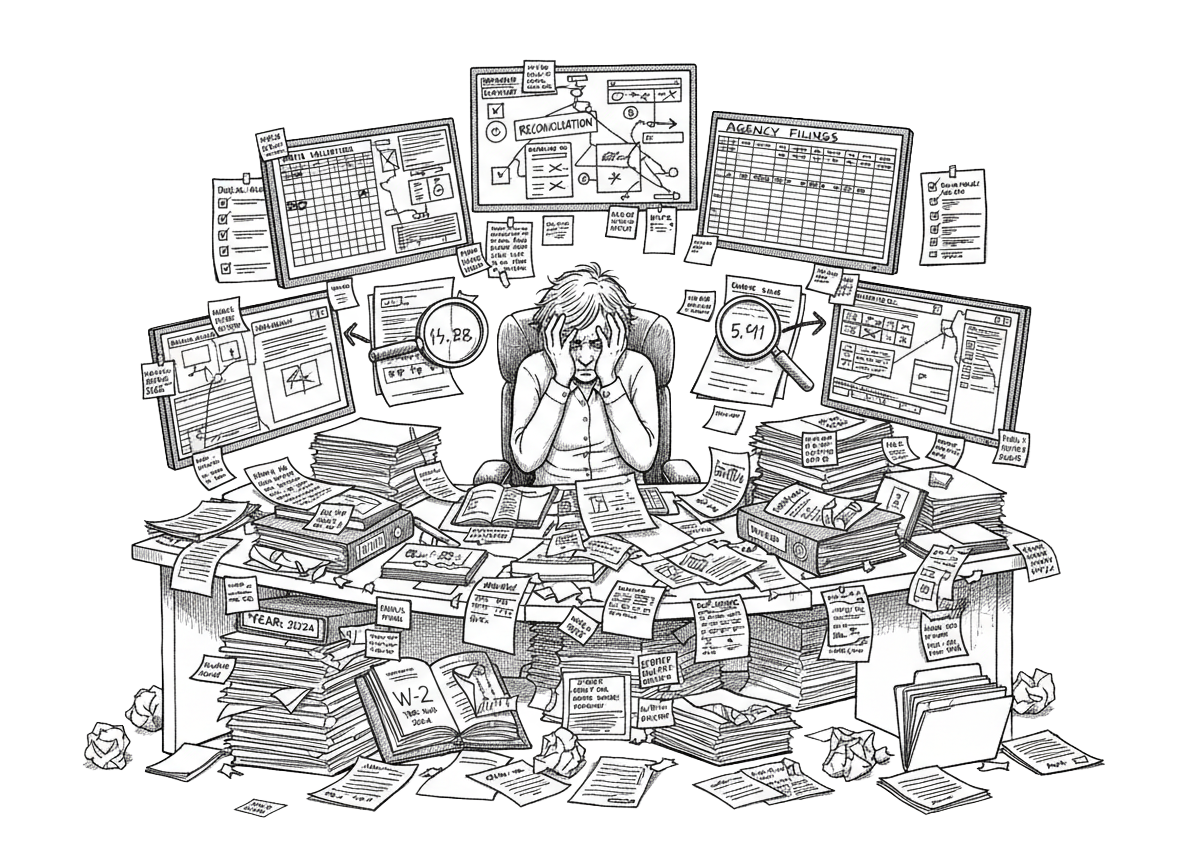 Illustration of overwhelmed HR admin